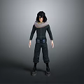 Man 3D Character Wearing Dark Jumpsuit Scarf And Boots Standing Pose