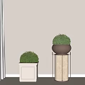 Two Potted Bonsai on White Square Base and Marble Column with Metal Stand