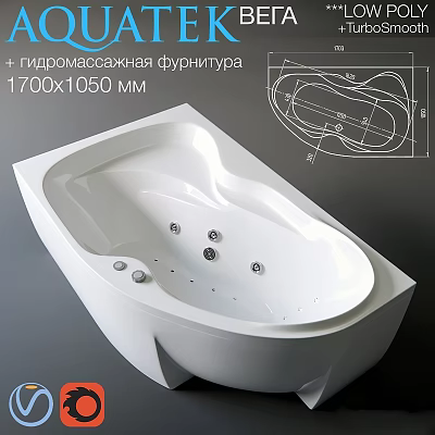 Modern White Bathtub Design With 1700x1050 MM Size And Massage Jets 3d model