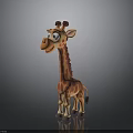 Cartoon Giraffe 3D Model With Big Eyes Smiling Mouth And Gray Background