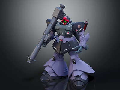 Smart Machine Mecha Figure Design With Hammer Cannon And Gray Black Armor 3d model