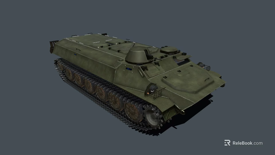 Heavy Green Armored Military Combat Vehicle With Tracks Turret And Equipment 3d model 