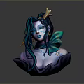 3D Female Bust Sculpture With Green Blue Hair Gold Star Headpiece And Blue Face Markings