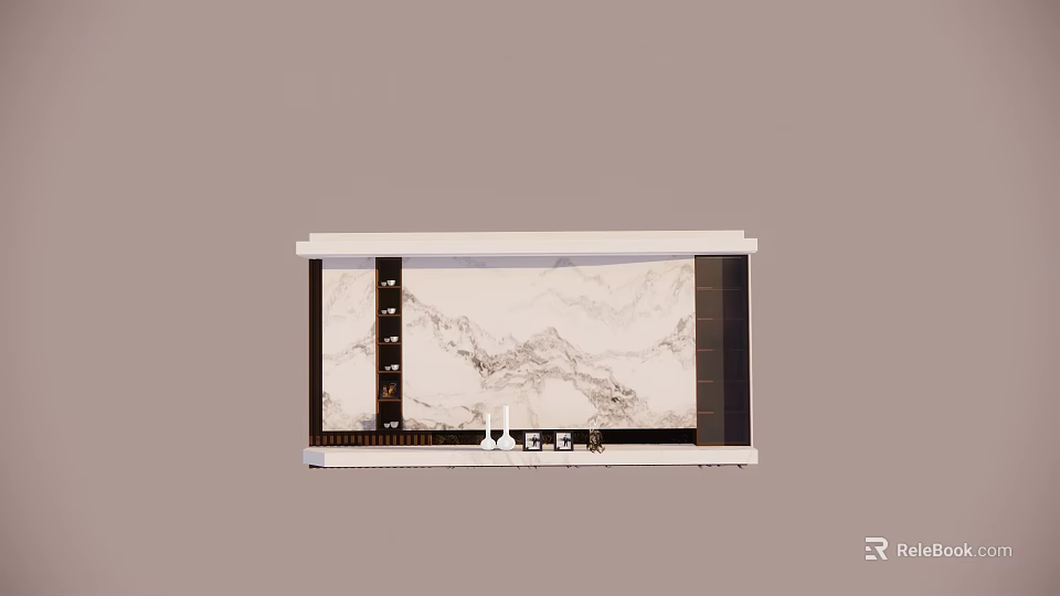 Modern TV Background Wall Design With Marble Texture And Decor Elements 3d model 
