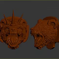 Red 3D Printed Character And Creature Head Models With Detailed Design