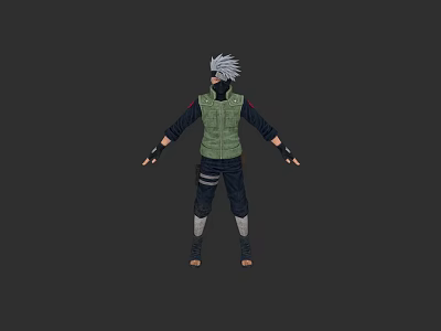 Anime Game Character 3D Model With White Hair Green Vest And Black Outfit Back View 3d model