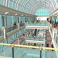 Multi Level Shopping Mall Interior With Glass Dome Escalators And Walkways 3d model