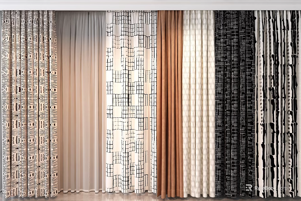 Various Curtain Designs With Sheer Fabric Patterned And Solid Color Options 3d model 