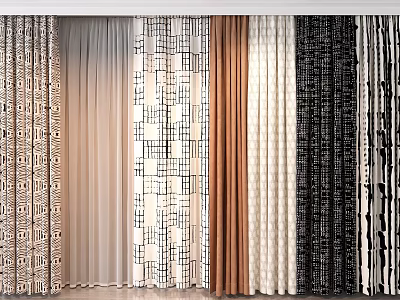 Various Curtain Designs With Sheer Fabric Patterned And Solid Color Options 3d model