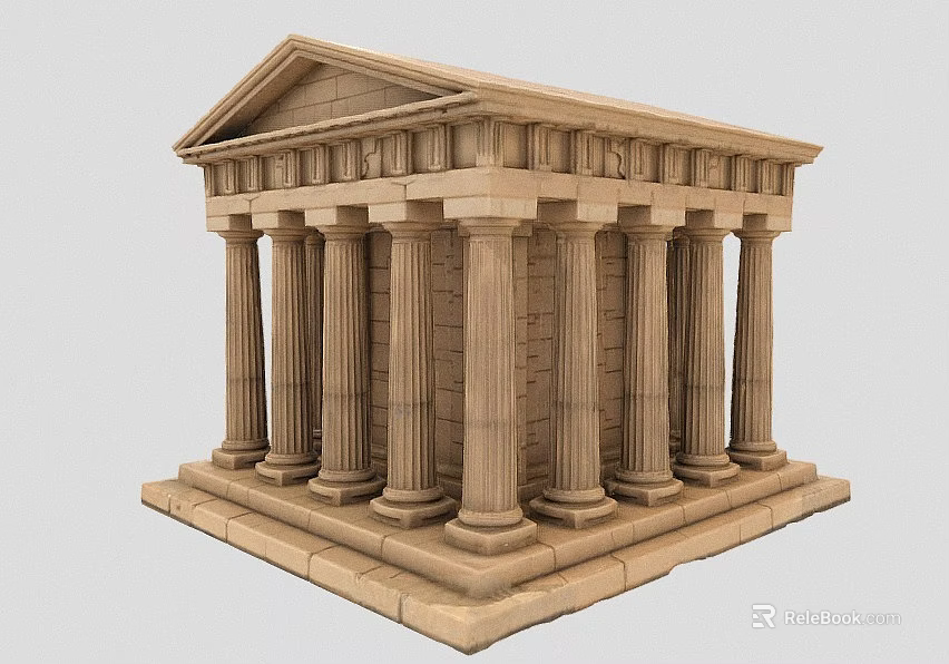 Classical European Architecture With Fluted Columns Pediment And Stone Base 3d model 