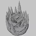 Wooden Mountain Cabin With Deck Blue Sports Car And Pine Tree Surroundings