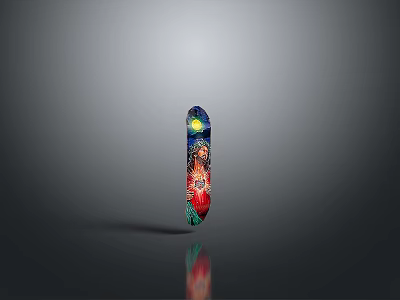 Colorful Patterned Skateboard For Daily Use With Vibrant Design And Reflection 3d model