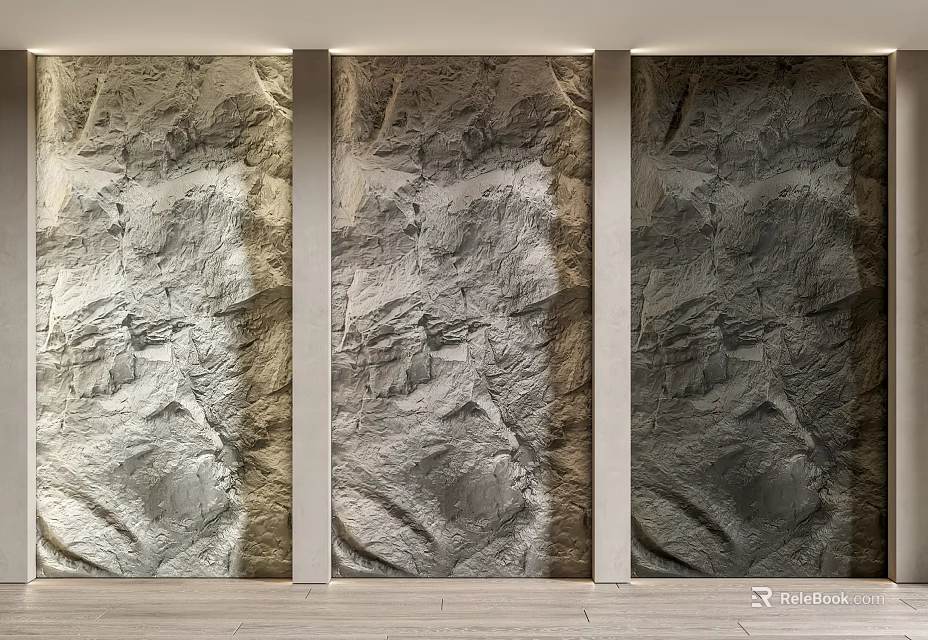 Modern Textured Stone Background Wall With Vertical Dividers And Natural Patterns 3d model 