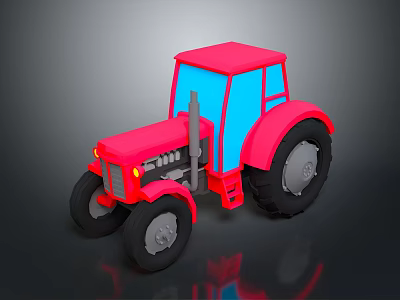 Red Tractor 3D Model With Blue Cab And Large Black Wheels 3d model