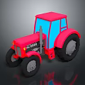 Red Tractor 3D Model With Blue Cab And Large Black Wheels