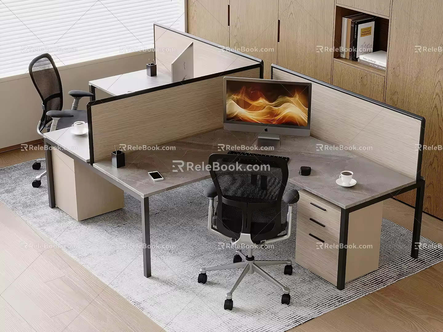 Marble Surface Office Desk Solid Wood Drawer Storage Cabinet Apple Desktop Computer Mobile Phone Keyboard Mouse Pen Container 3d model