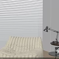 Comfortable Beige Lazy Sofa With Striped Design And Side Table Desk Lamp Near Roller Blinds