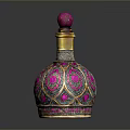 Decorative Daily Use Bottle with Purple Top Golden Neck Colorful Enamel and Gemstone Inlays