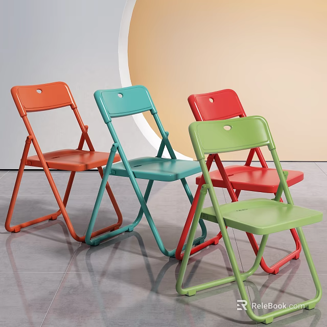 Folding Dining Chairs In Vibrant Orange Teal Red Green Colors With Metal Frame 3d model 