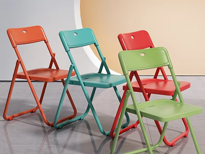 Folding Dining Chairs In Vibrant Orange Teal Red Green Colors With Metal Frame 3d model