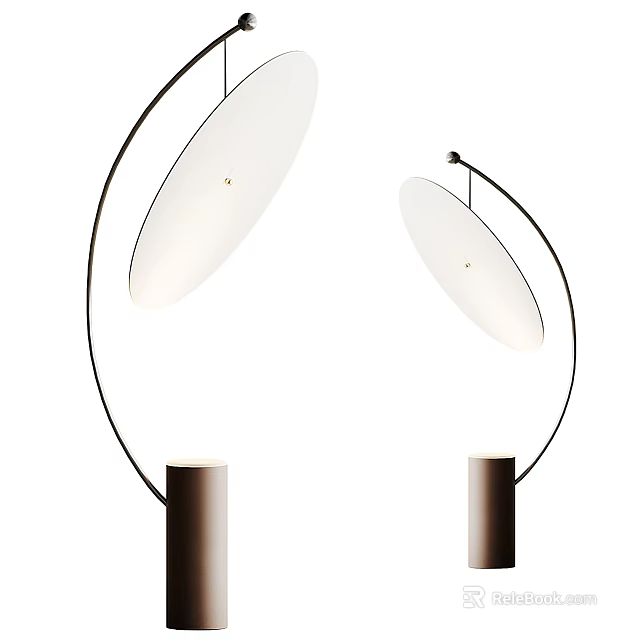 Modern Floor Lamp With Curved Metal Frame And White Circular Shade 3d model 