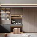 Elegant Modern Wooden Wardrobe with Open Shelves LED Lighting and Storage Drawers