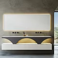 Modern Wall Mounted Bathroom Vanity with Backlit Mirror and White Countertop Design