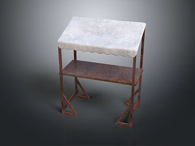 Sturdy Wooden Frame Worktable With Upholstered Top And Lower Shelf 3d model