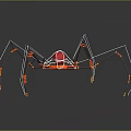 Geometric Mechanical Spider Character Featuring Red Yellow Structure Long Legs And Reflective Surface 3d model