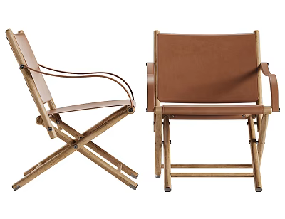 Two Modern Outdoor Chairs With Wooden Frame And Brown Leather Seats 3d model