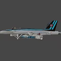 Fighter Jet With Gray Body Blue Stripes Pilot In Cockpit And Landing Gear Down