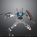White Blue Red Yellow Mechanical Robot Model With Gun And Shield In Standing Pose
