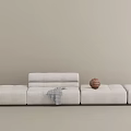 Modern Light Gray Sectional Sofa With Plaid Blanket And Brown Decorative Ball 3d model