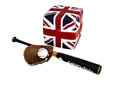 Sports Equipment Set For Baseball Including Bat Glove Ball And Union Jack Box 3d model
