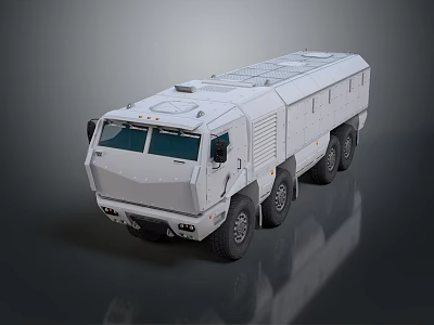 White Heavy Duty Military Vehicle With Multi Wheel Armored Body And Roof Platform 3d model