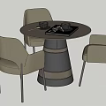 Modern Round Dining Table With Three Beige Chairs And Black Legs 3d model
