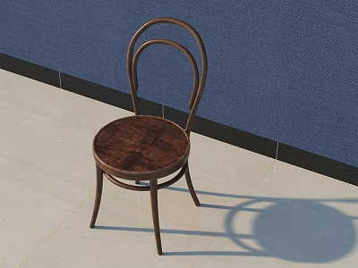 Wooden Leisure Chair With Curved Backrest Brown Seat And Simple Design Against Blue Wall 3d model