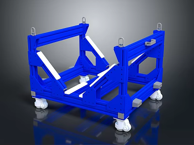 Blue Metal Frame Structure Featuring White Components And Rolling Wheels 3d model