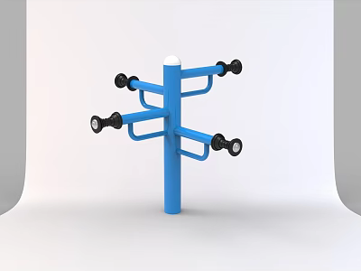 Outdoor Fitness Equipment Blue Pole With Multiple Black Handles For Exercise Training 3d model