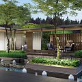 Modern gallery landscape gallery waterscape overlapping water 3d model