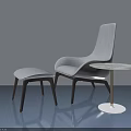 Modern Light Gray Chair with Ottoman and Small Round Marble Side Table 3d model