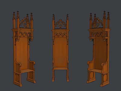 Classical Wooden Leisure Chair with Gothic Inspired Carved Patterns and Three View Details 3d model