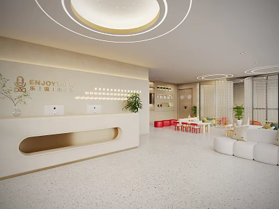 Modern Kindergarten Interior With Reception Desk And Play Area 3d model