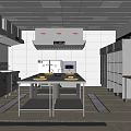 Commercial Kitchen Interior With Stainless Steel Worktables Ventilation System And Storage Cabinets 3d model