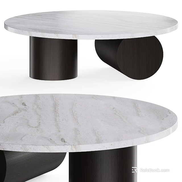 Modern Round Marble Desk with Black Wooden Support Base Design Structure 3d model