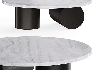 Modern Round Marble Desk with Black Wooden Support Base Design Structure 3d model