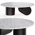 Modern Round Marble Desk with Black Wooden Support Base Design Structure 3d model