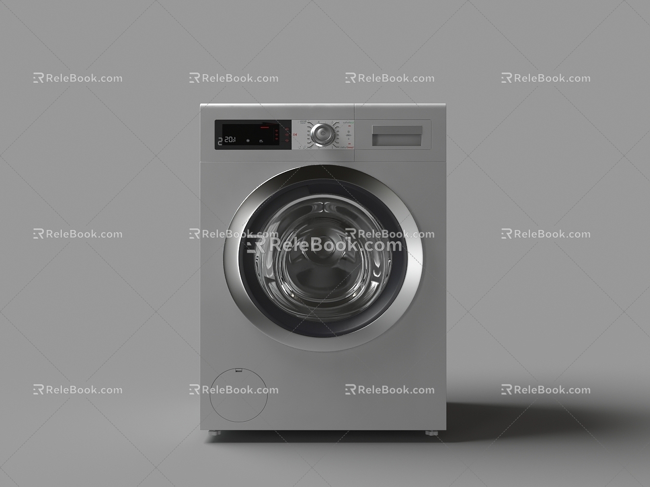 Modern silver drum washing machine 3d model