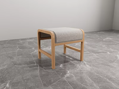 Modern Minimalist Stool With Wooden Frame And Gray Padded Seat 3d model