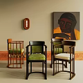 Modern Accent Chairs With Green Upholstery Black Brown Frames And Wall Art Painting